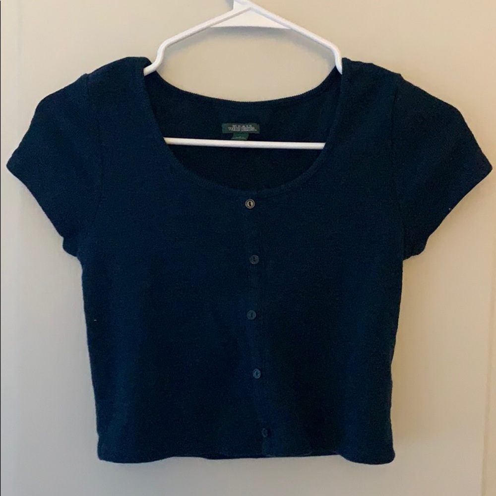 Navy Buttoned Crop Top
